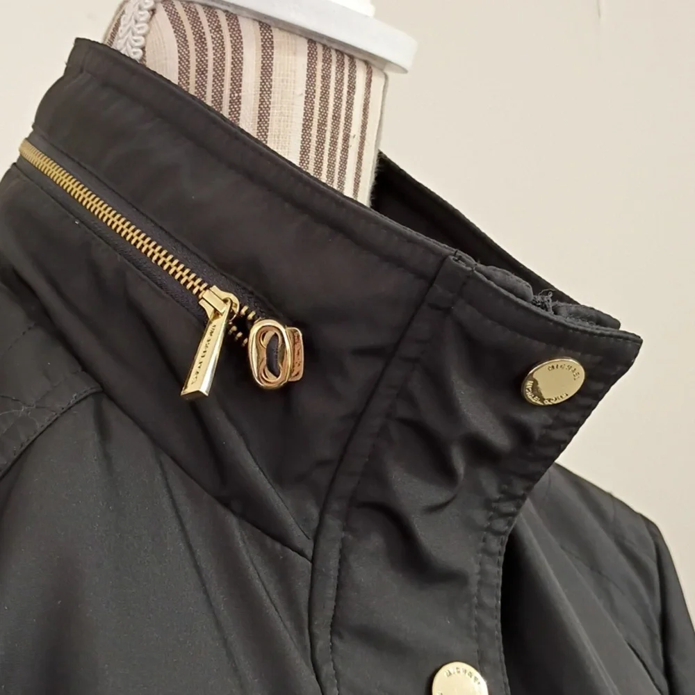 Michael Michael Kors Black Full Zip Hooded Moto Jacket Size L